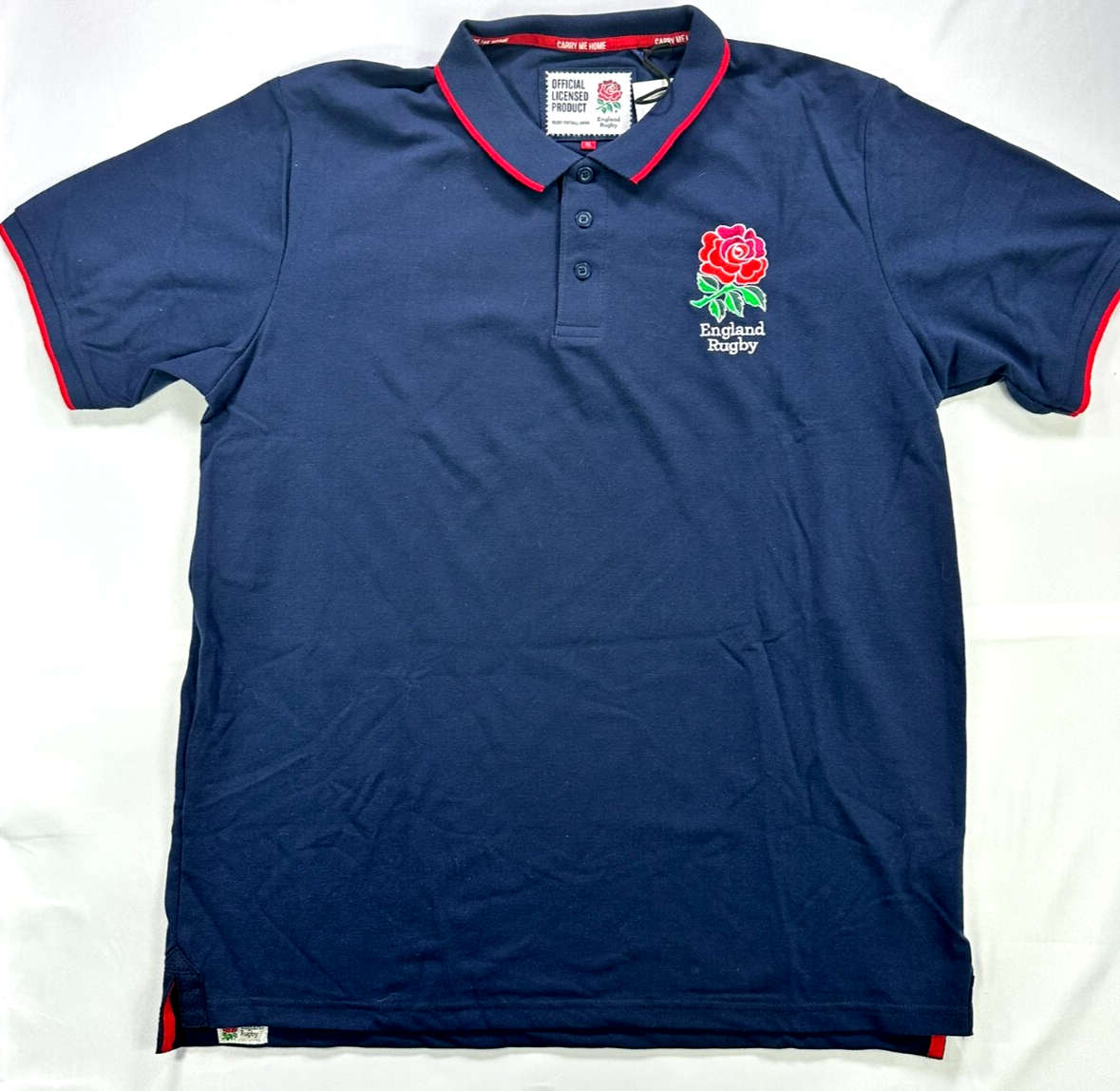 Men's Official Navy Blue England Rugby Polo Shirt- Rugby Football Union- Size XL