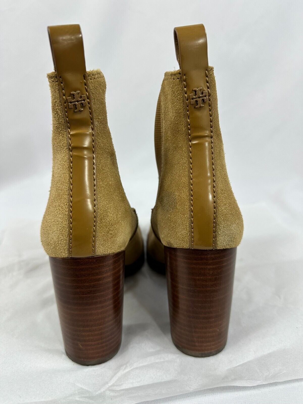 Women's Tory Burch Suede Platform 3" Heel Tan Slip On Ankle Boot- Size 7M
