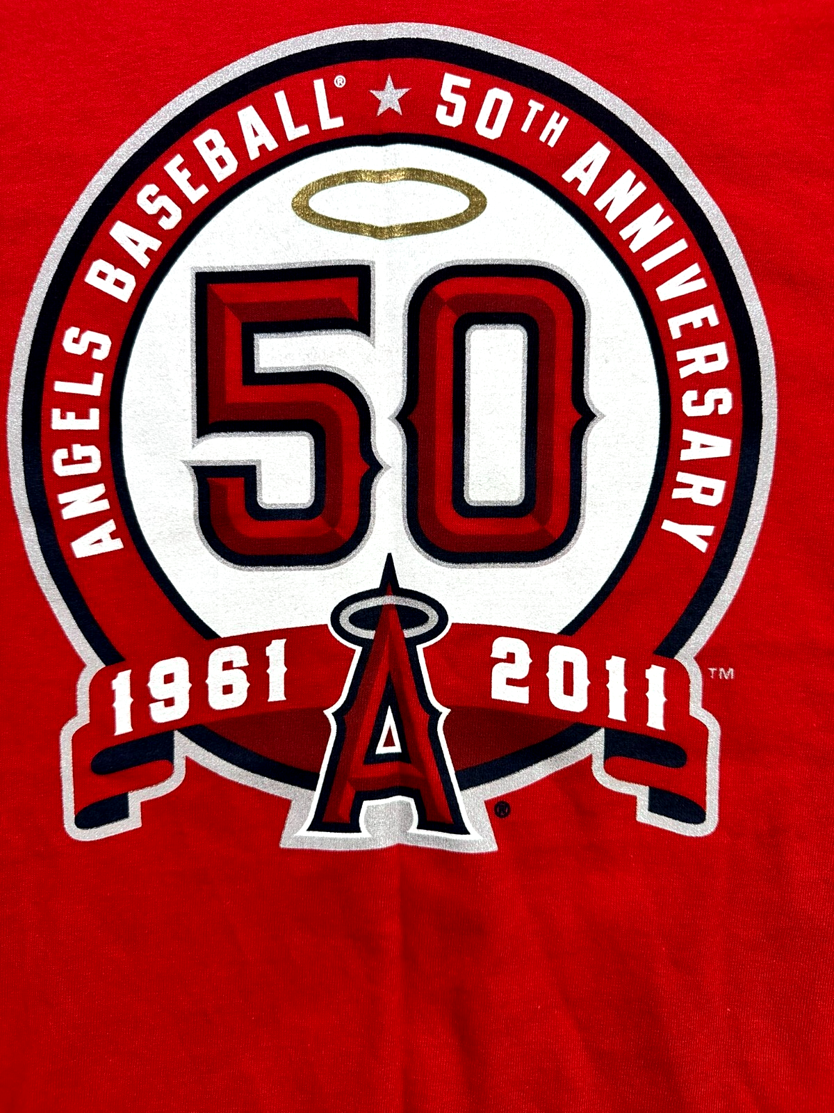 Men's Vintage Red Jerzees MLB Los Angeles Angels 50th Anniversary TShirt-Size XL