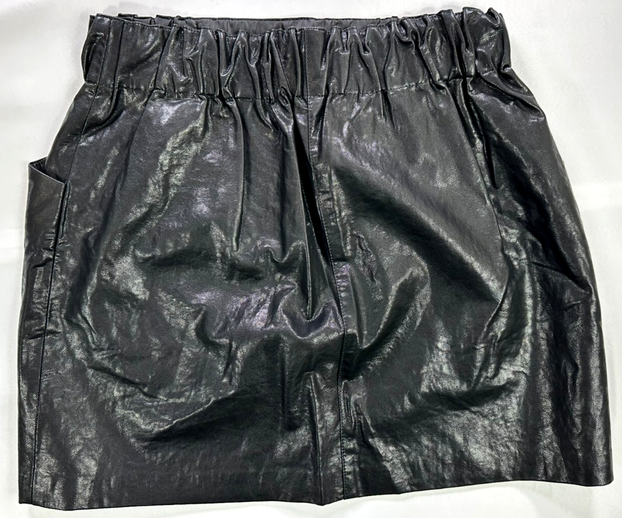 Women's Zara Black Faux Leather Elastic Waist With Pockets Mini Skirt- Size M