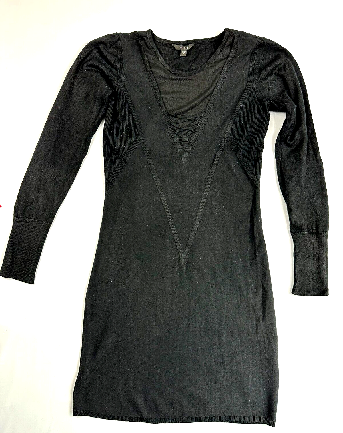 Women's Guess Bodycon Black Dress With Sleeves- Size L
