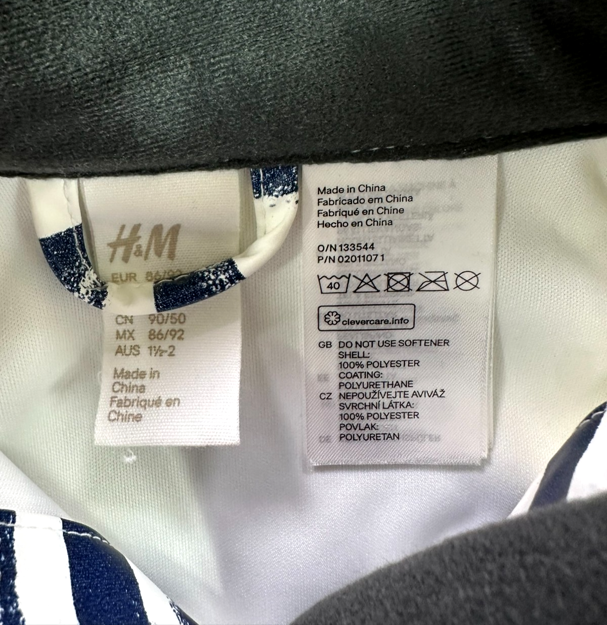 Kid's Boys Blue & White Stripe H&M Hooded Rain Jacket- Size 1-2Y