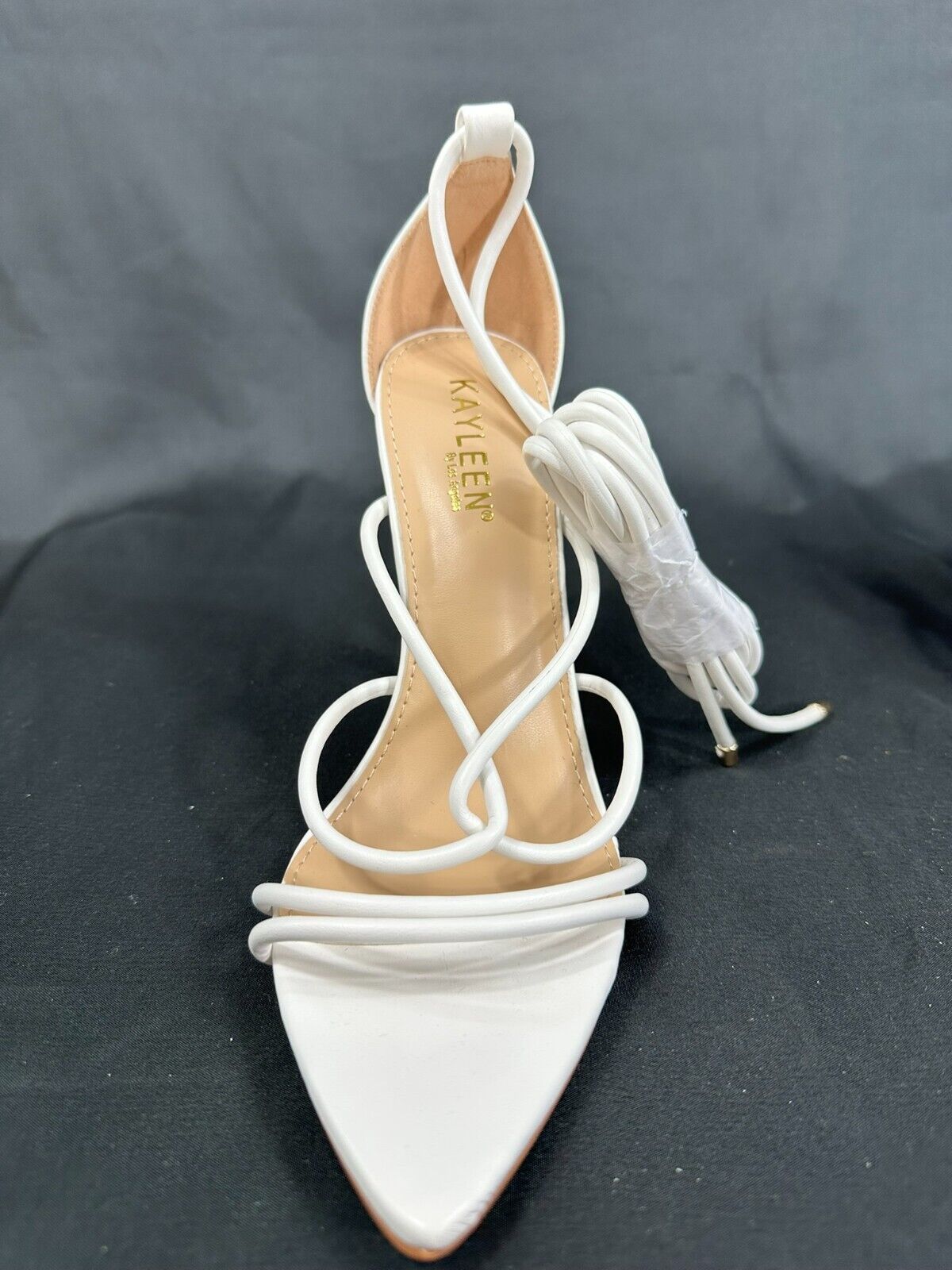 Women s Kayleen by Los Angeles White Wrap 4" High Heel Shoes- Size 10