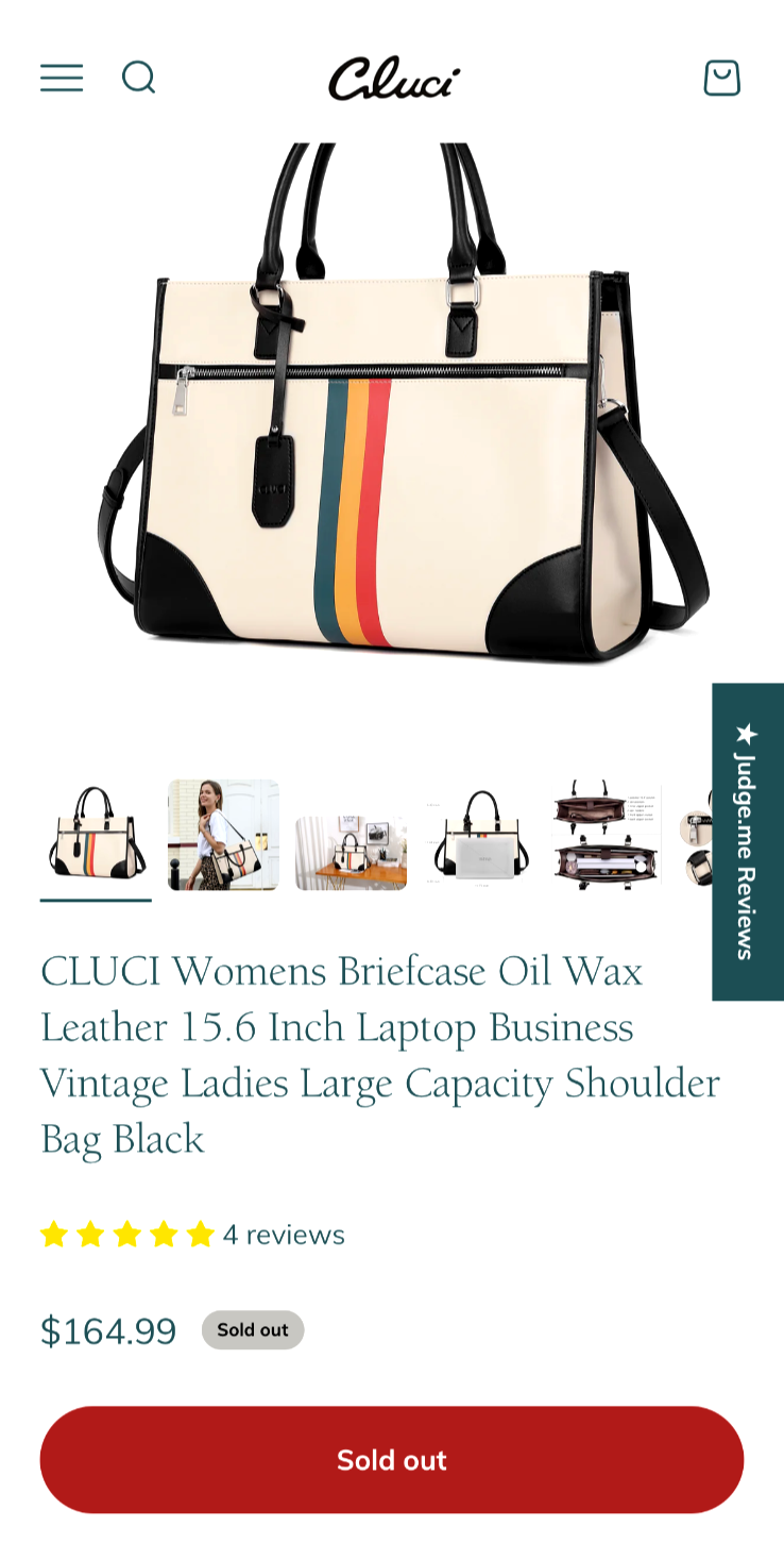 Women's Cluci Briefcase Oil Wax Leather 15.6" Laptop Business Large Shoulder Bag