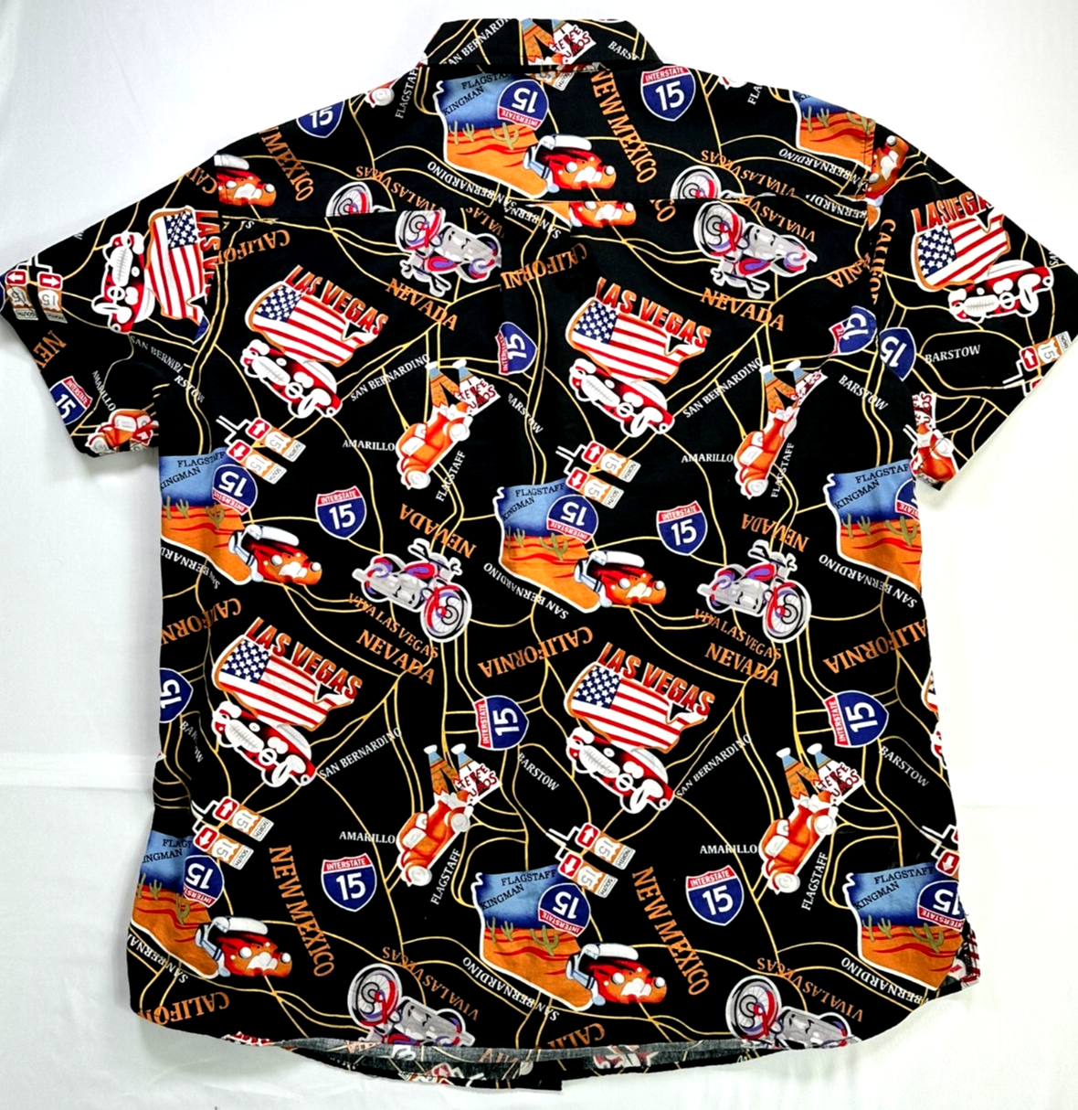 Men's Black High Surf Highway Print Button Up Short Sleeve Shirt- Size XL