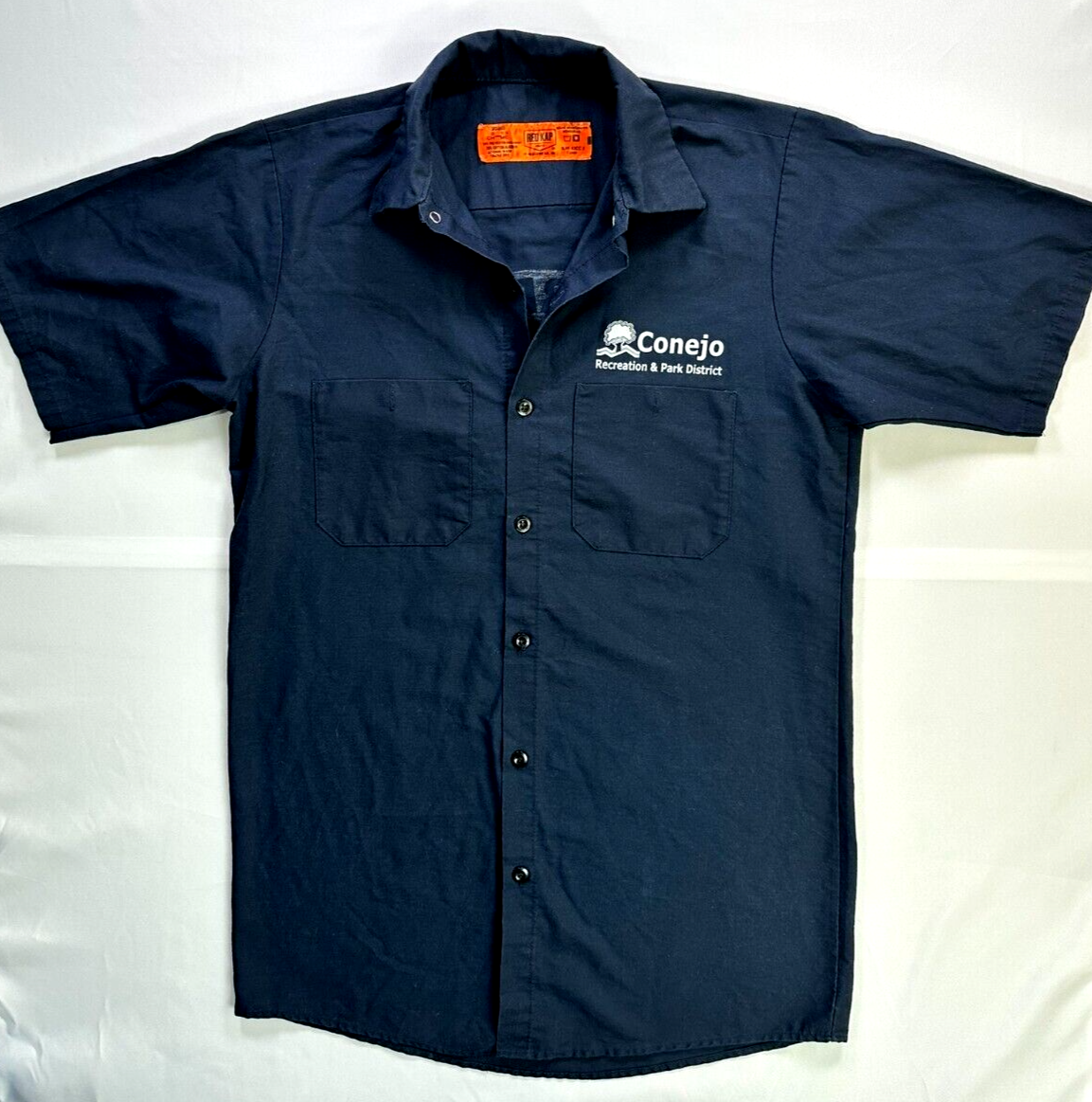 Men's Dark Blue Red Kap Button Down Short Sleeve Skate Shirt- Size S