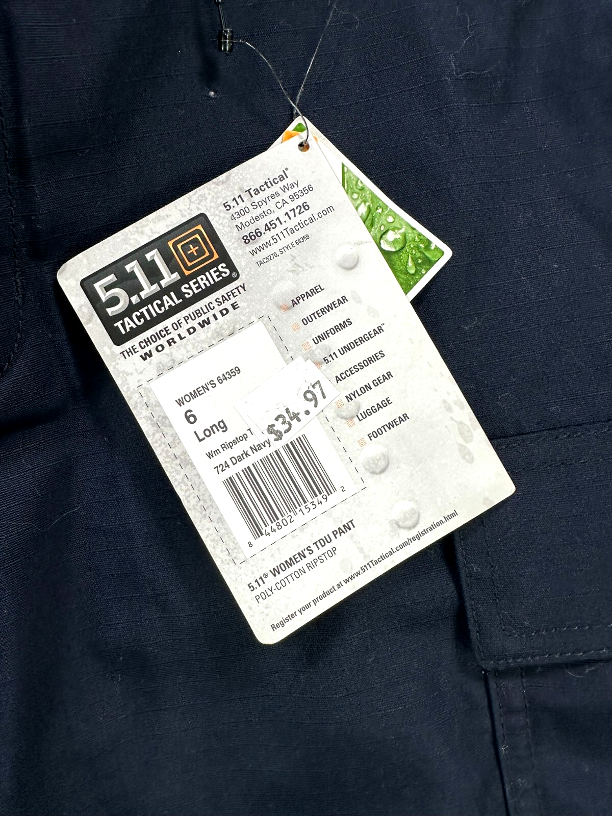 Women's Navy Blue 5.11 Tactical Series TDU Cargo Pants (Long Inseam)- Size 6