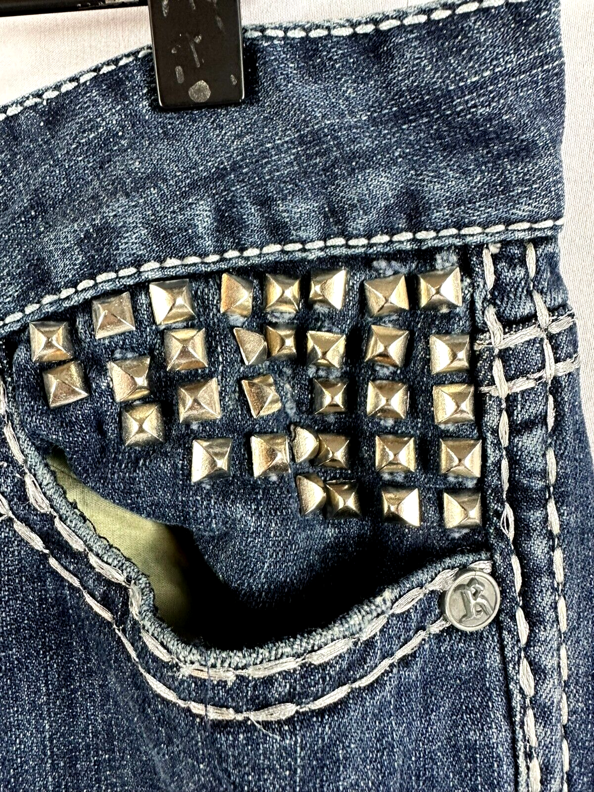 Women's Rock & Roll Cowgirl Studded Boot Cut Low Rise Jeans- Size 33x34