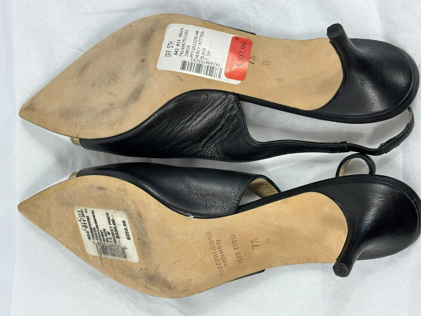Women's Saks Fifth Avenue 1.5" Heel Strap Shoe in Black/White/Gold- Size 7.5
