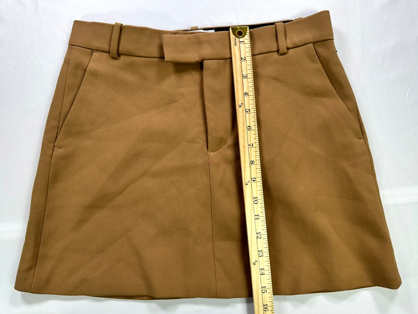 Women's Zara Tan Stretch Lined Mini Skirt With Pockets- Size L