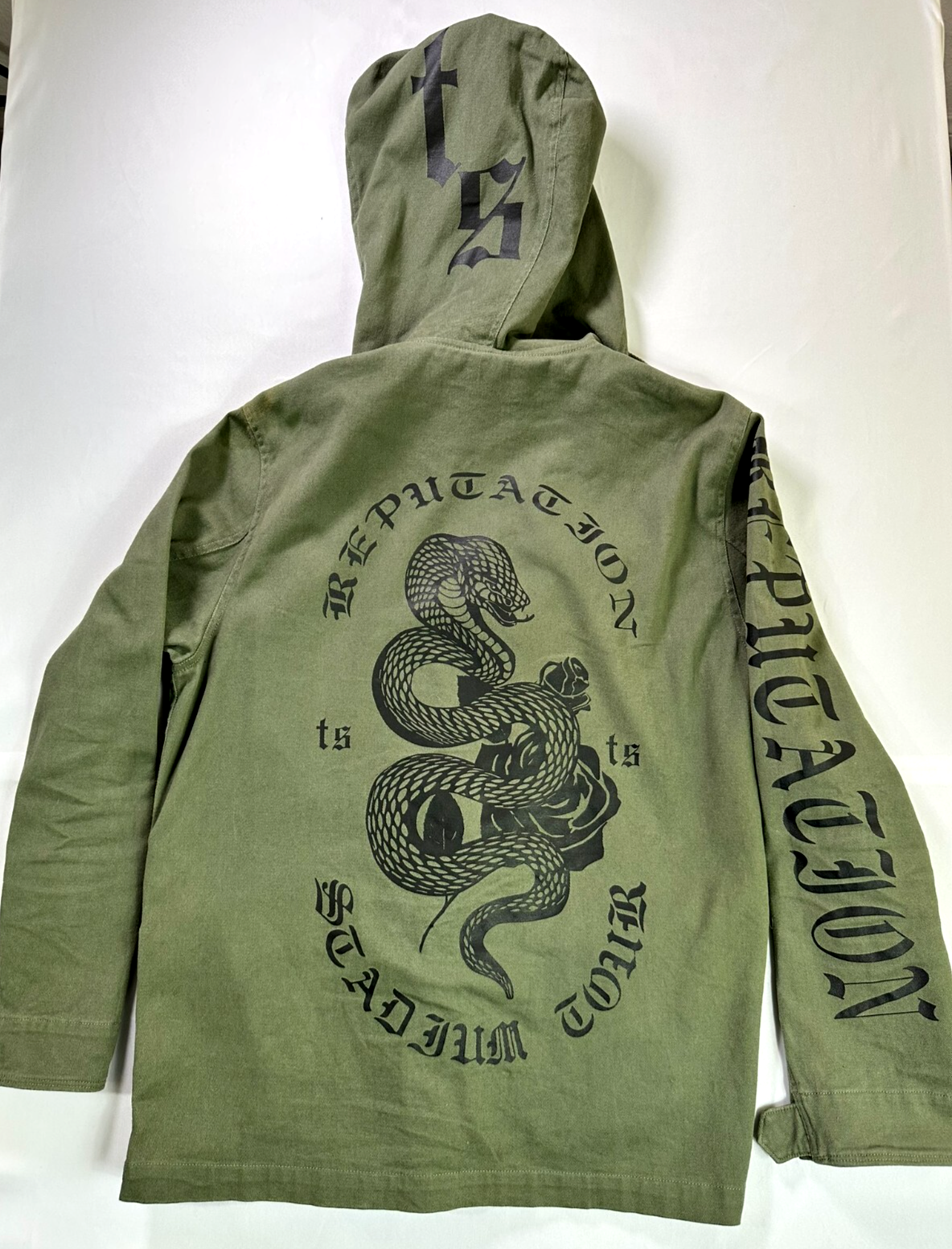 Women's Taylor Swift Reputation Tour Official Green Hooded Army Jacket- Size S