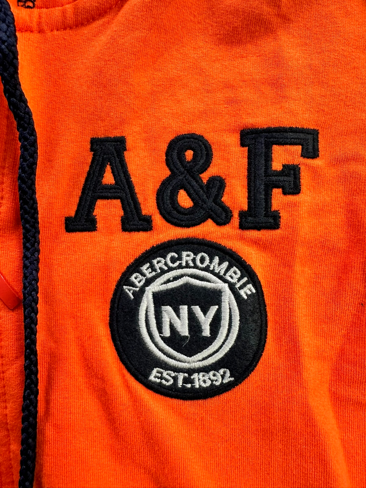 Kids Abercrombie & Fitch Orange & Navy Zip Up Hoodie- Size 8