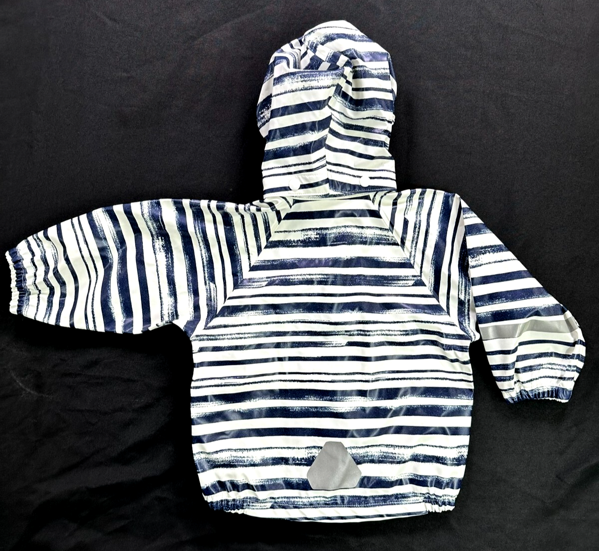 Kid's Boys Blue & White Stripe H&M Hooded Rain Jacket- Size 1-2Y