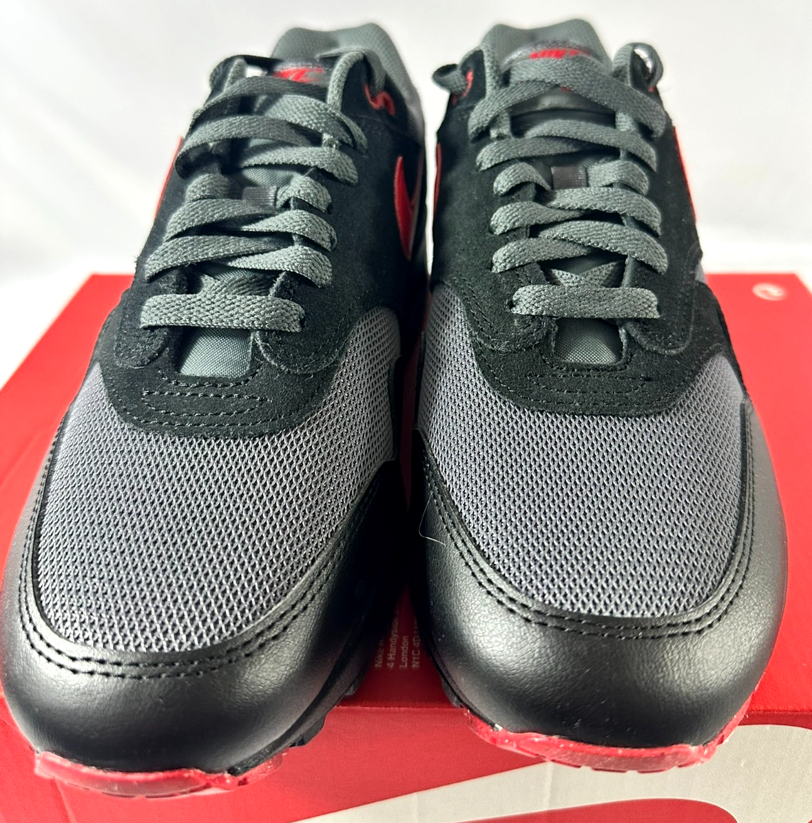 Men's Nike Air Max 1 Essential- Black/Univ Red/Iron Grey (FZ5808-008) Size 10