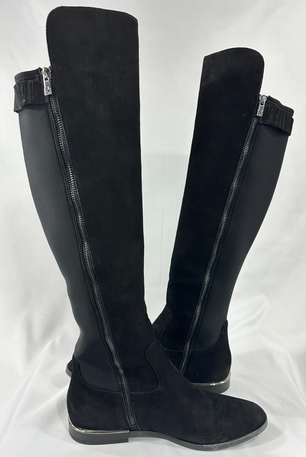 Women's Black Calvin Klein Priscila Kid Suede/Neoprene Knee High Boots Size 9.5