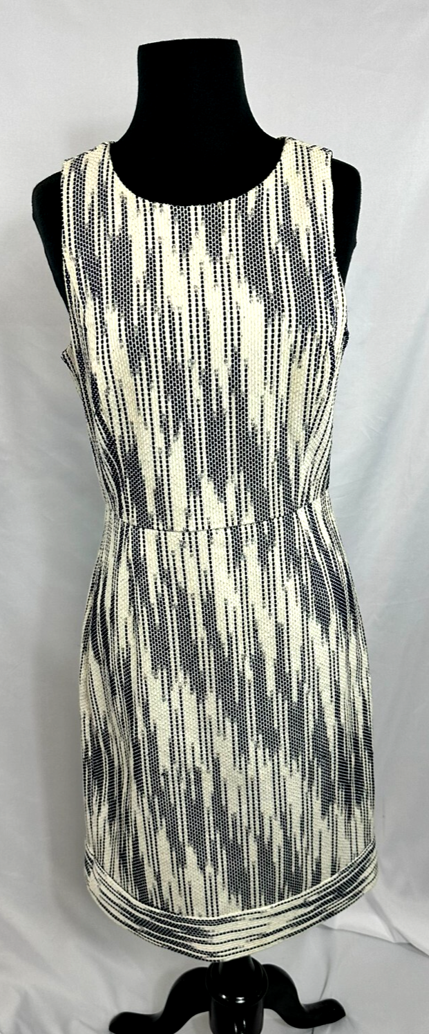 Women's J.Crew Ivory & Navy Blue Italian Tweed Tapestry Sheath Dress- Size 6