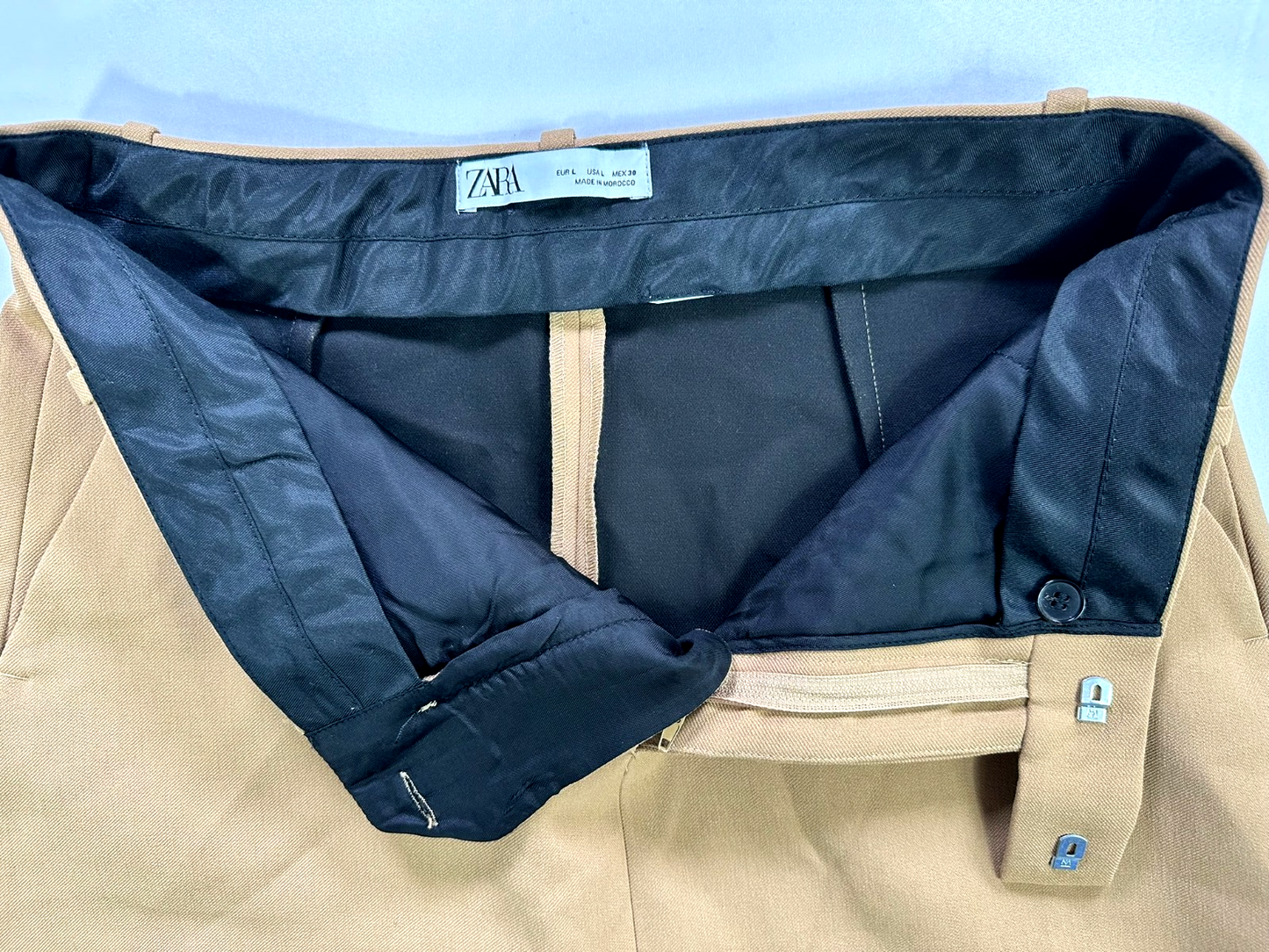 Women's Zara Tan Stretch Lined Mini Skirt With Pockets- Size L