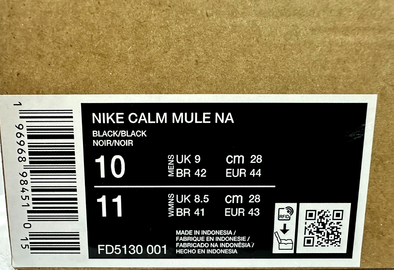 Men's Nike Calm Mule NA Black Slides/Sandals (FD5130-001)- Size 10
