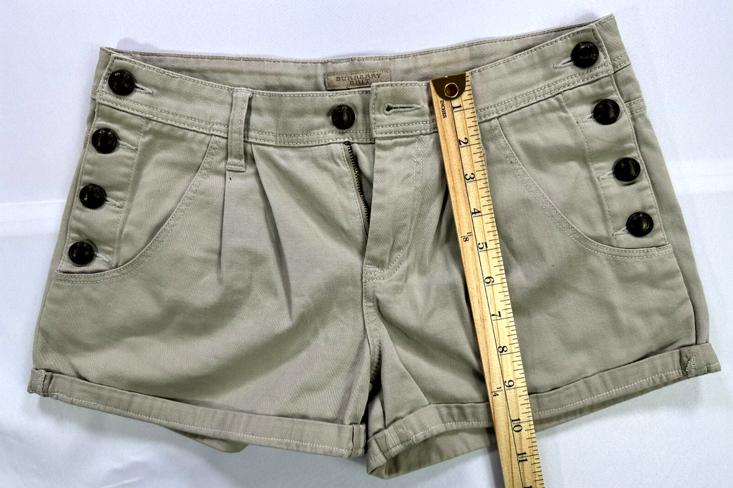 Women's Beige Burberry Brit Chino Shorts- Waist 26
