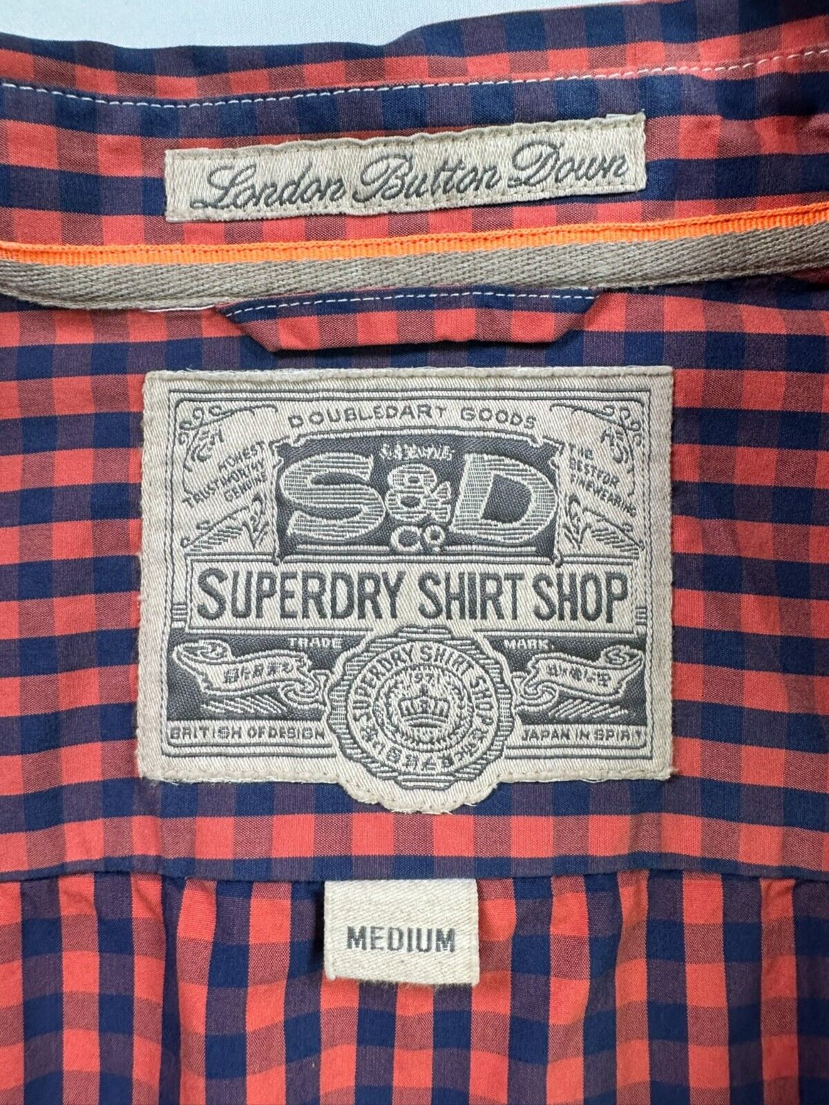 Men's Superdry Red & Blue Checkered London Button Down Shirt- Size M