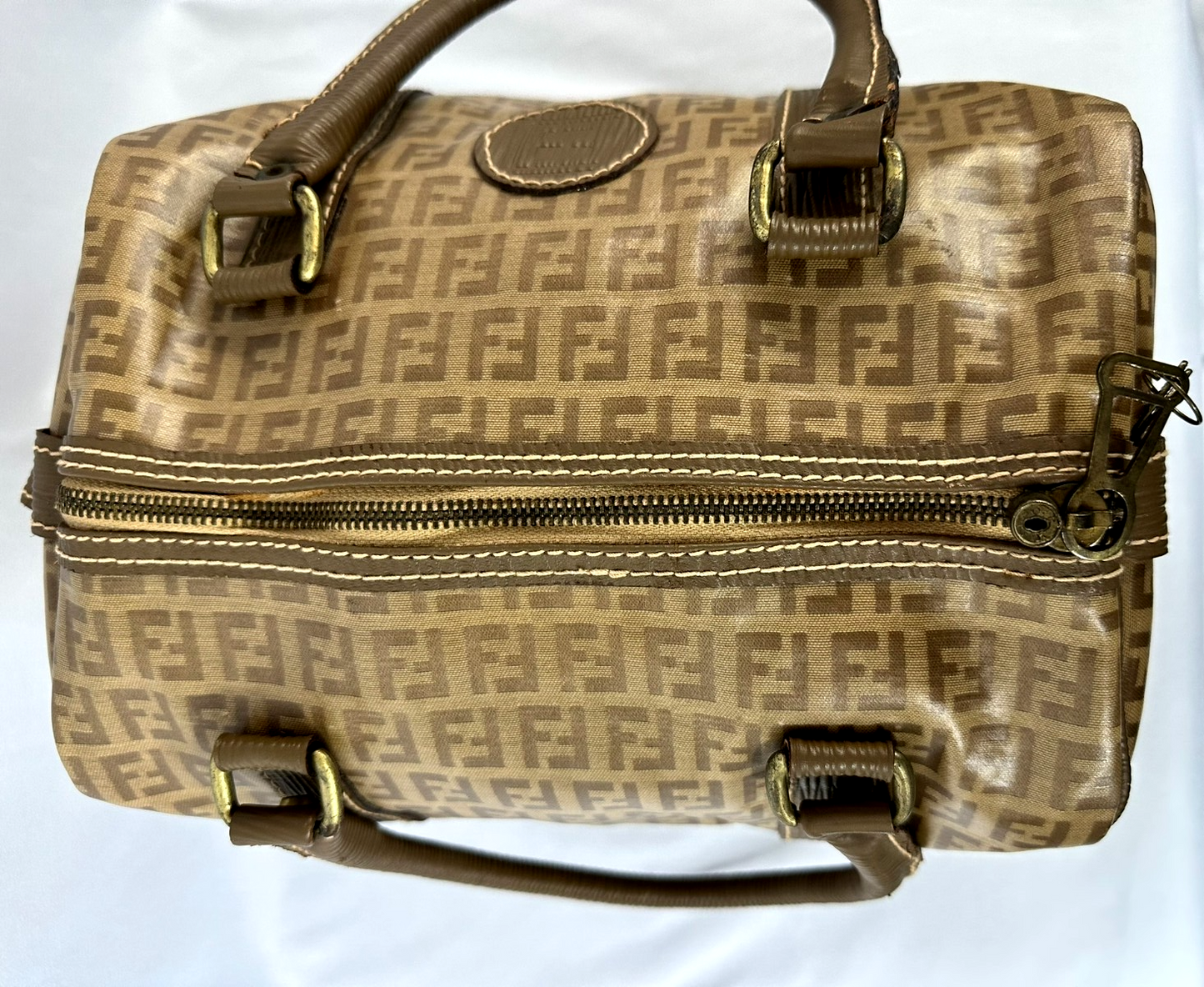 Vintage Fendi Boston Bag M Brown Forever Bauletto Zucchino Monogram PVC Italy