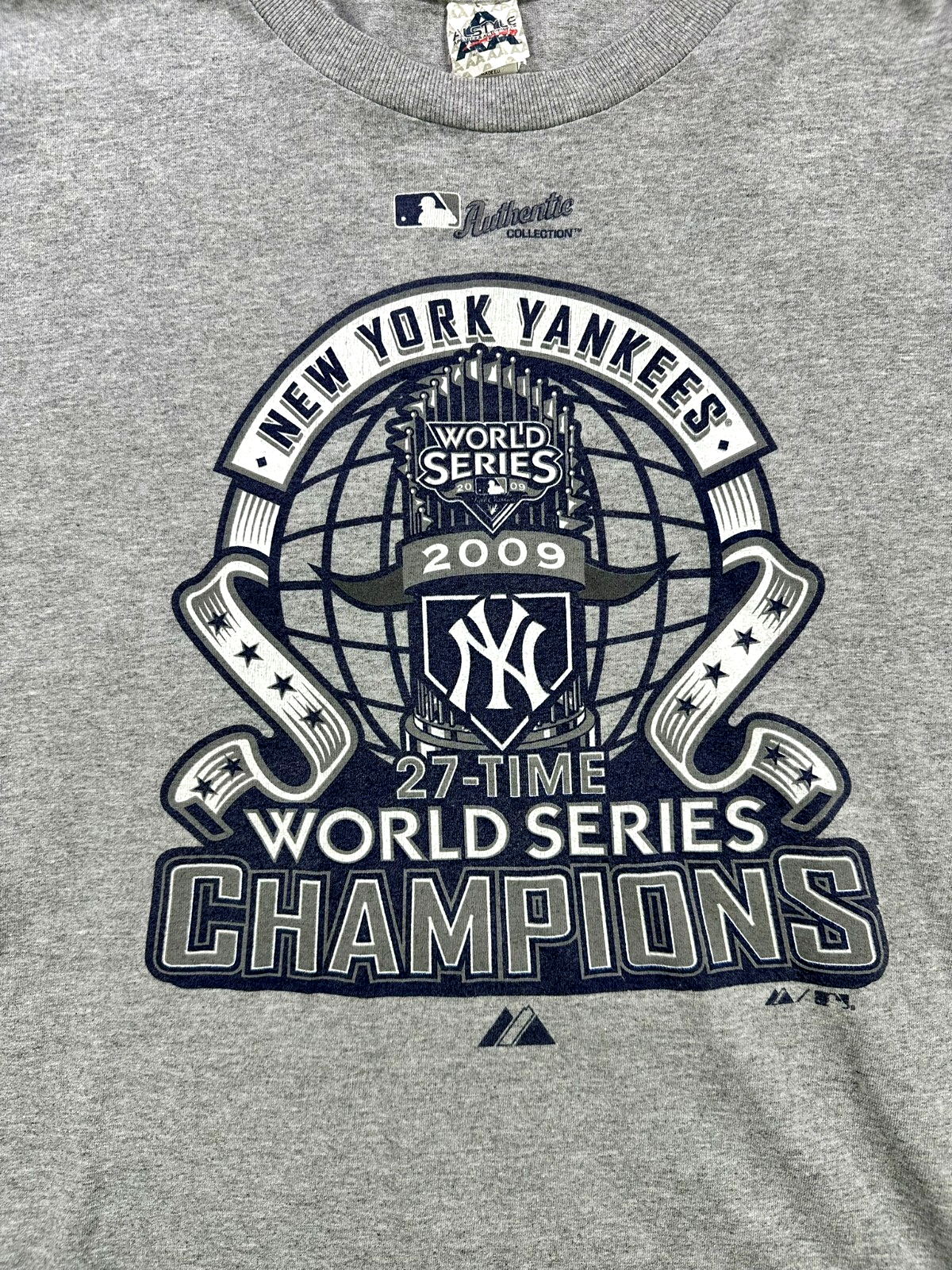 Men's Vintage Gray MLB 2009 New York Yankees World Series Champions T-Shirt- Size L