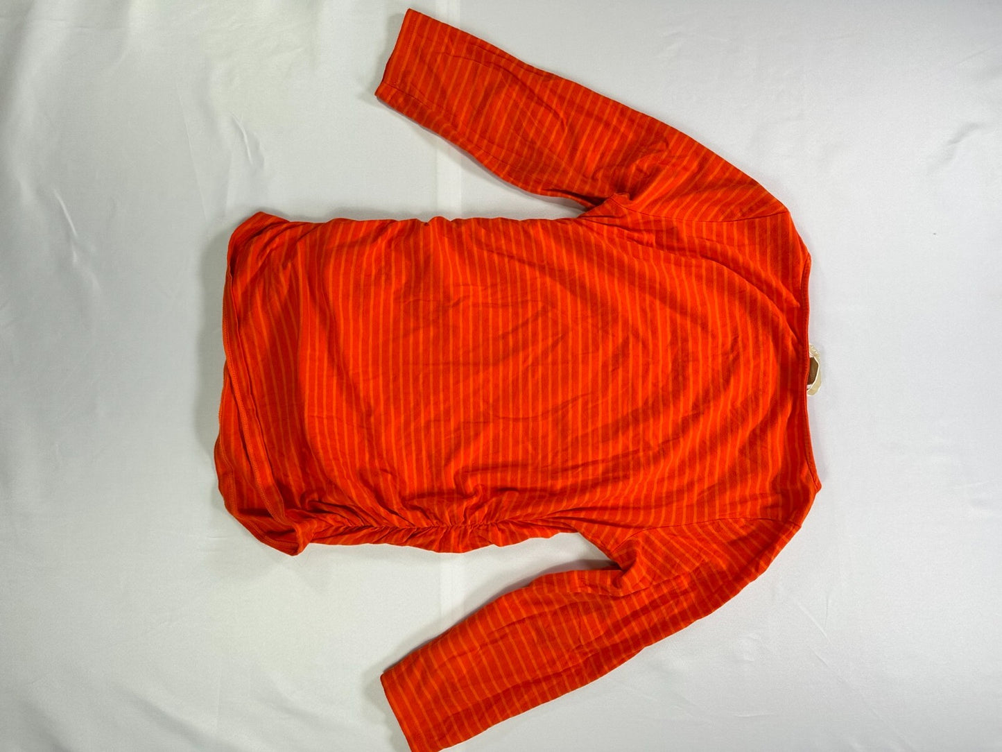 Women's Orange Stripe Michael Kors Ruched Side Zip Short Sleeve Shirt Size SP