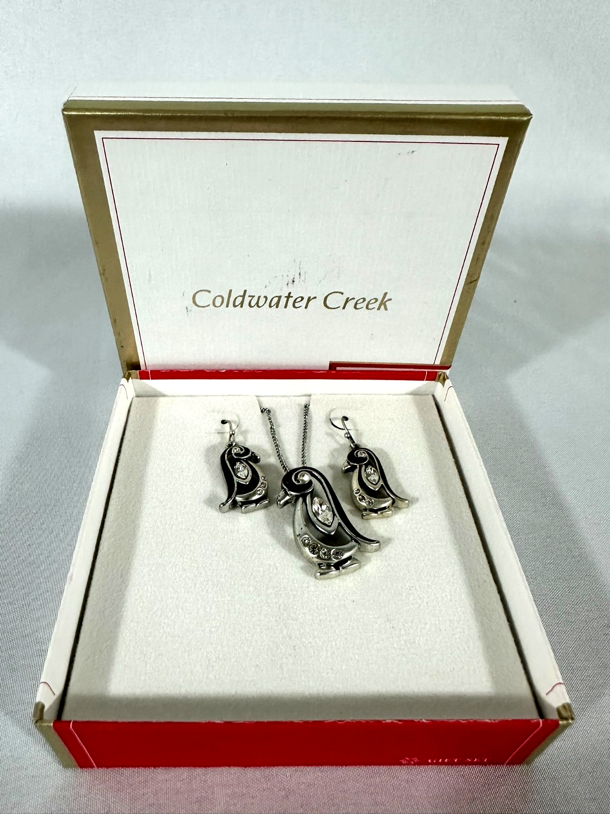 Coldwater Creek Penguin Necklace & Earring Set