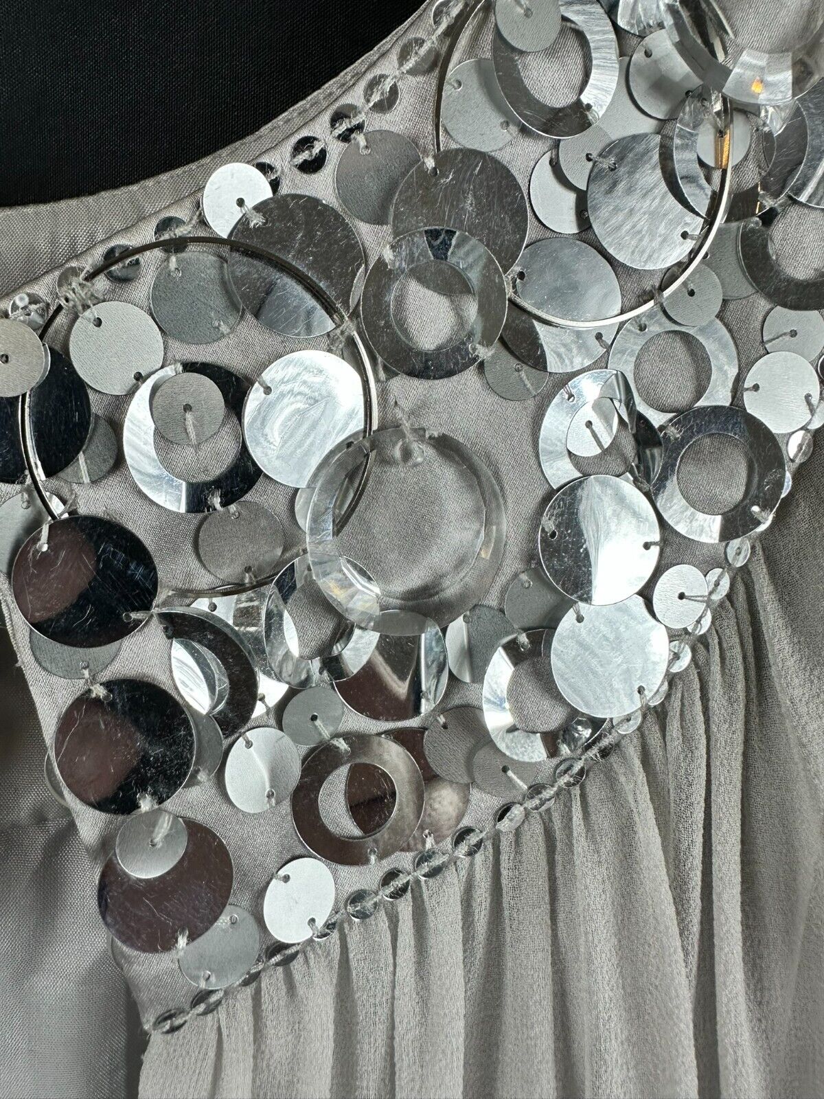 Women's Maggy London Petites Silk Light Grey Dress- Size 12P