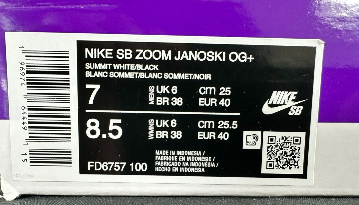 Men's Nike SB Steve Janoski OG+ Summit White Skate Shoes- Size 7
