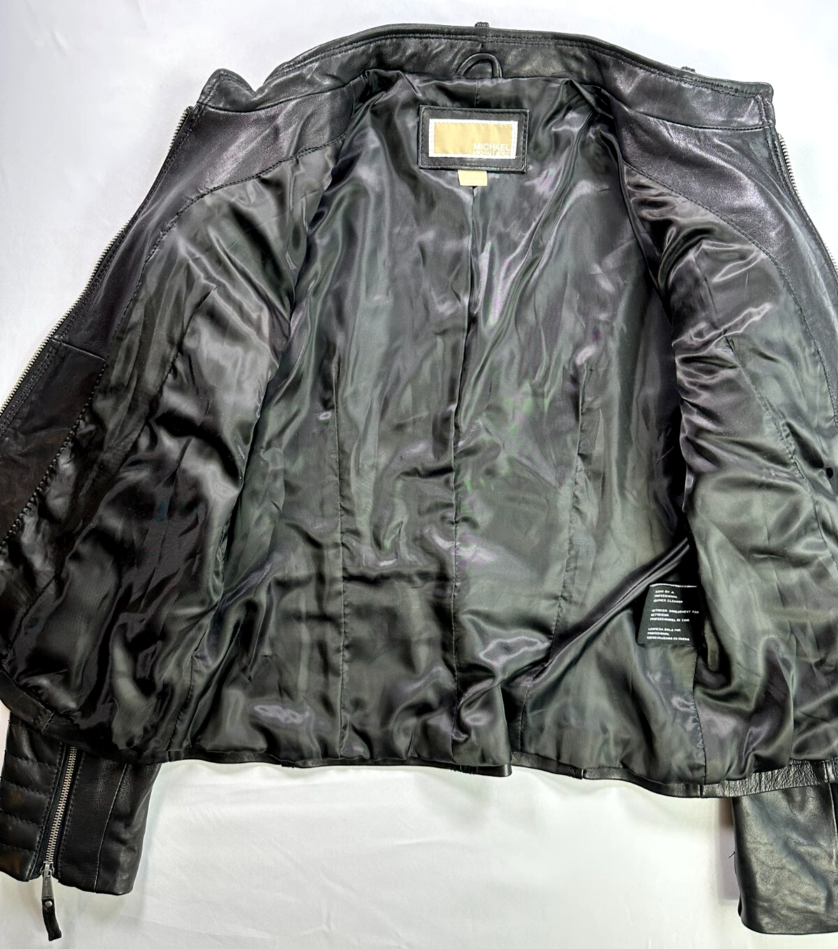 Women's Michael Kors Black Leather Motorcycle Jacket- Size L