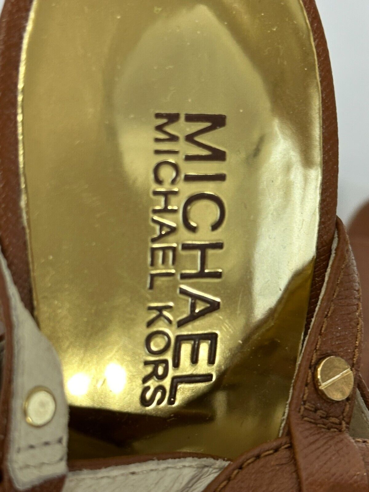 Women s Michael Kors Platform 4" Heel Open Toe Brown Strap- Size 7M