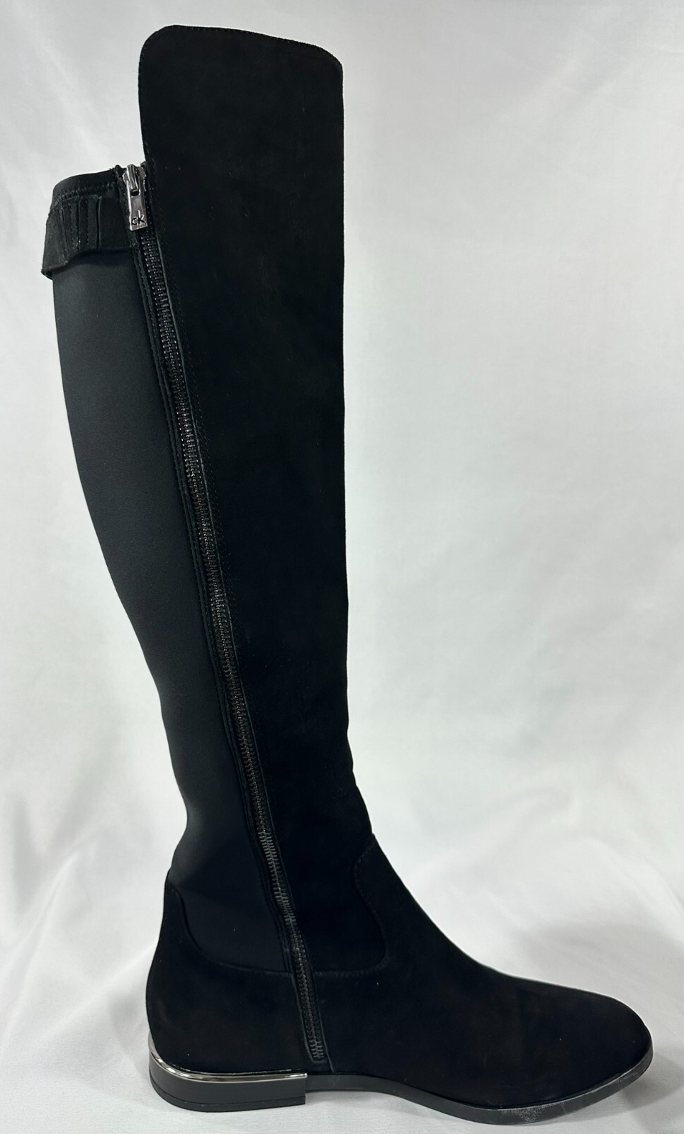 Women's Black Calvin Klein Priscila Kid Suede/Neoprene Knee High Boots Size 9.5