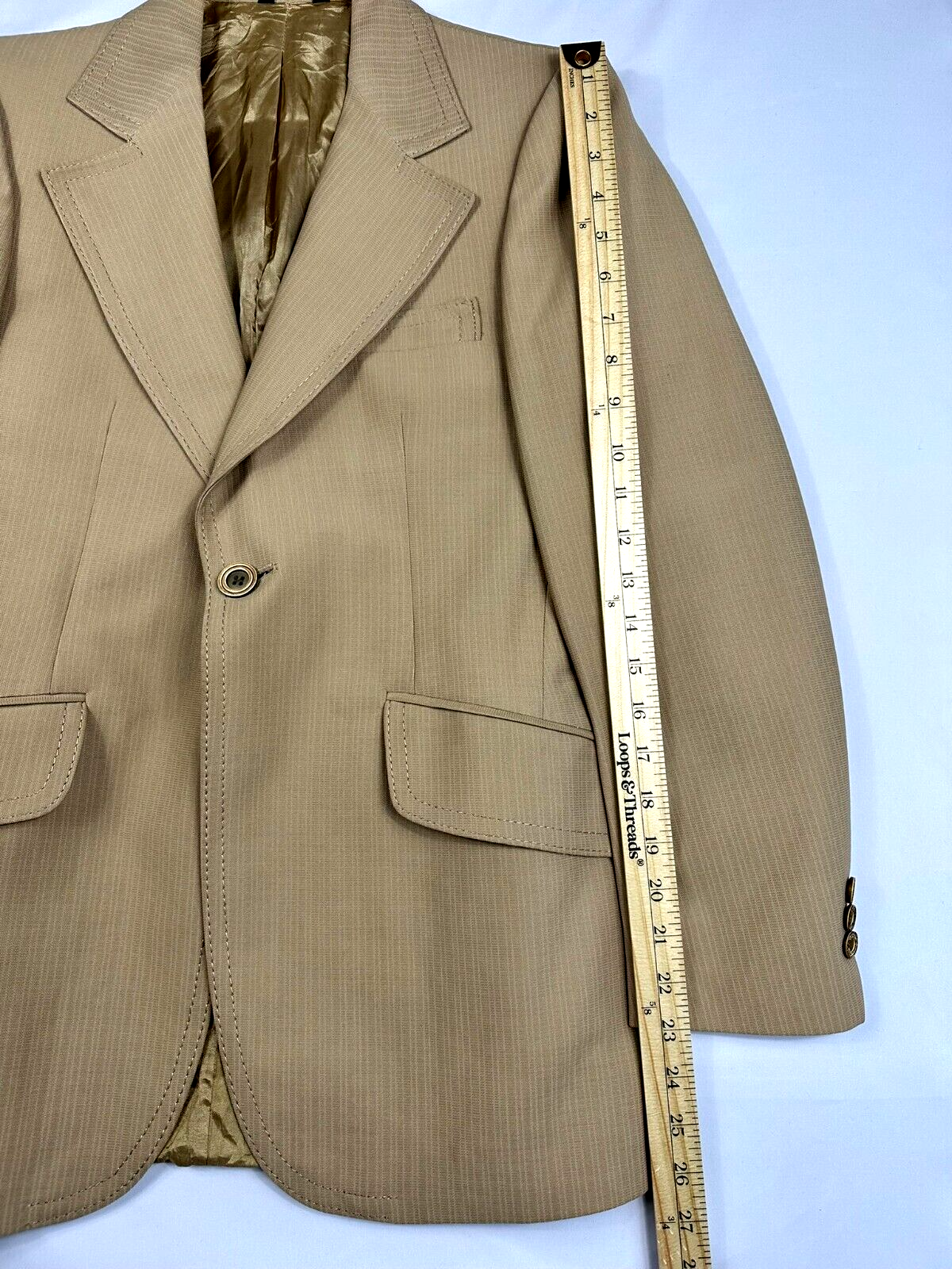 Men's Vintage Beige Textured Double Stitched Blazer- Size 36R