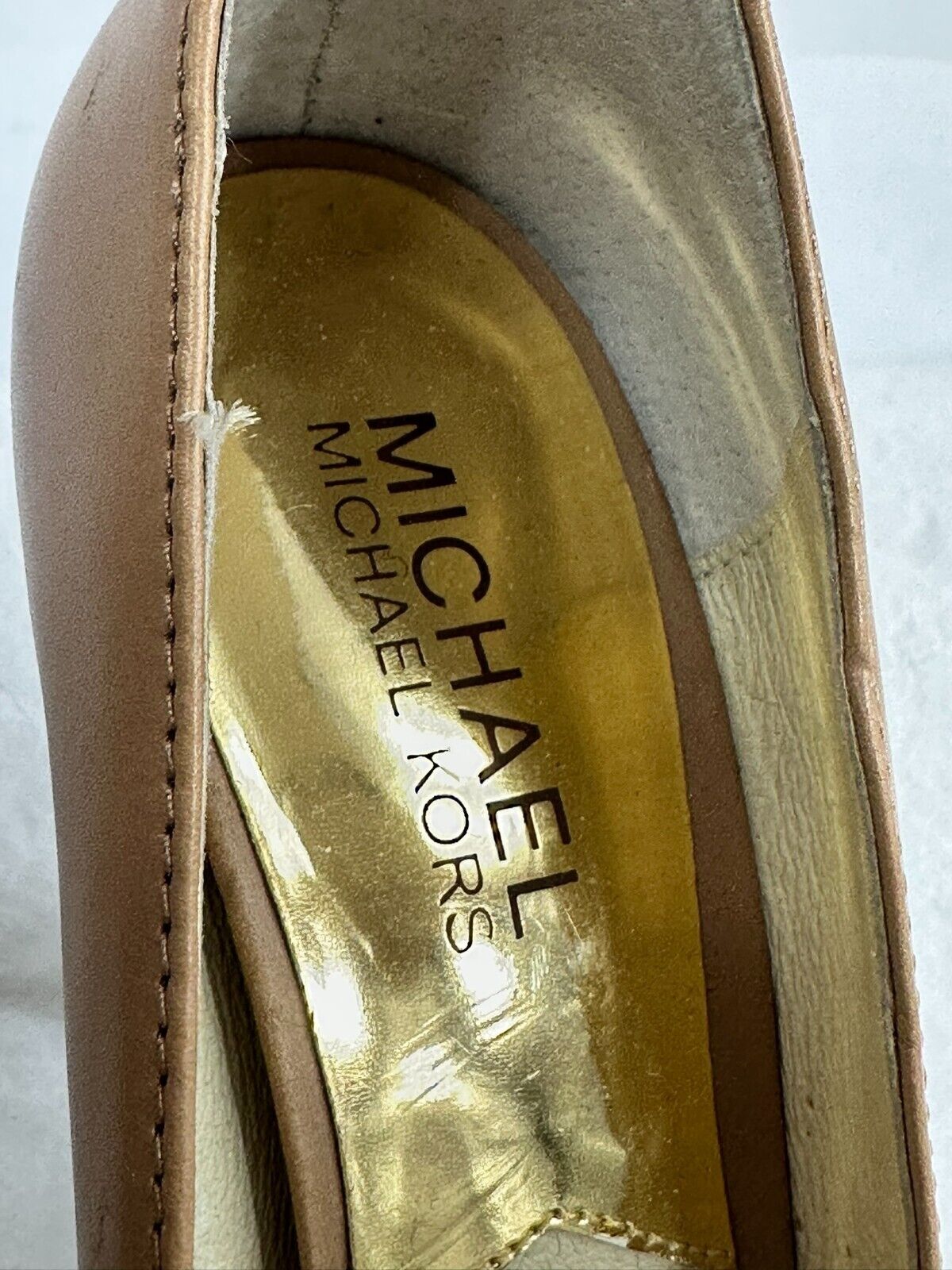 Women's Michael Kors Beige Leather Platform Open Toe High Heel- Size 8M