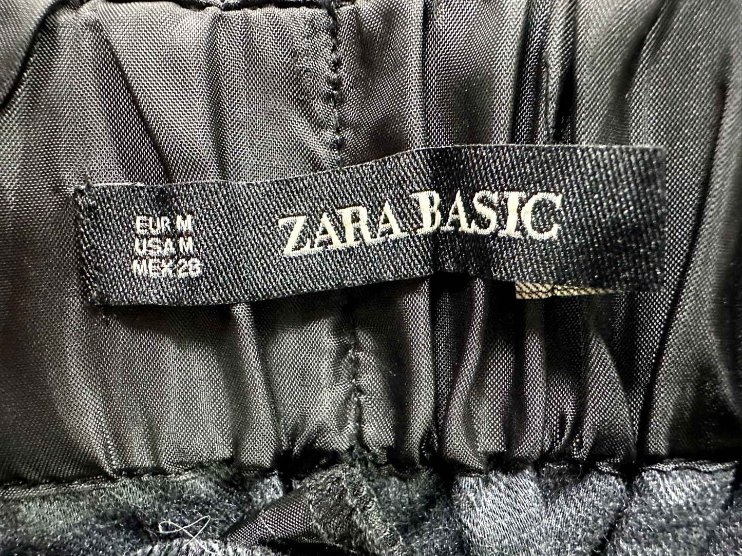 Women's Zara Black Faux Leather Elastic Waist With Pockets Mini Skirt- Size M