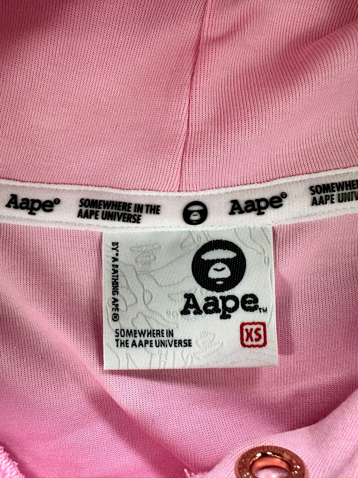 Women's Pink AAPE By A Bathing Ape Short Sleeve Hoodie- Size XS