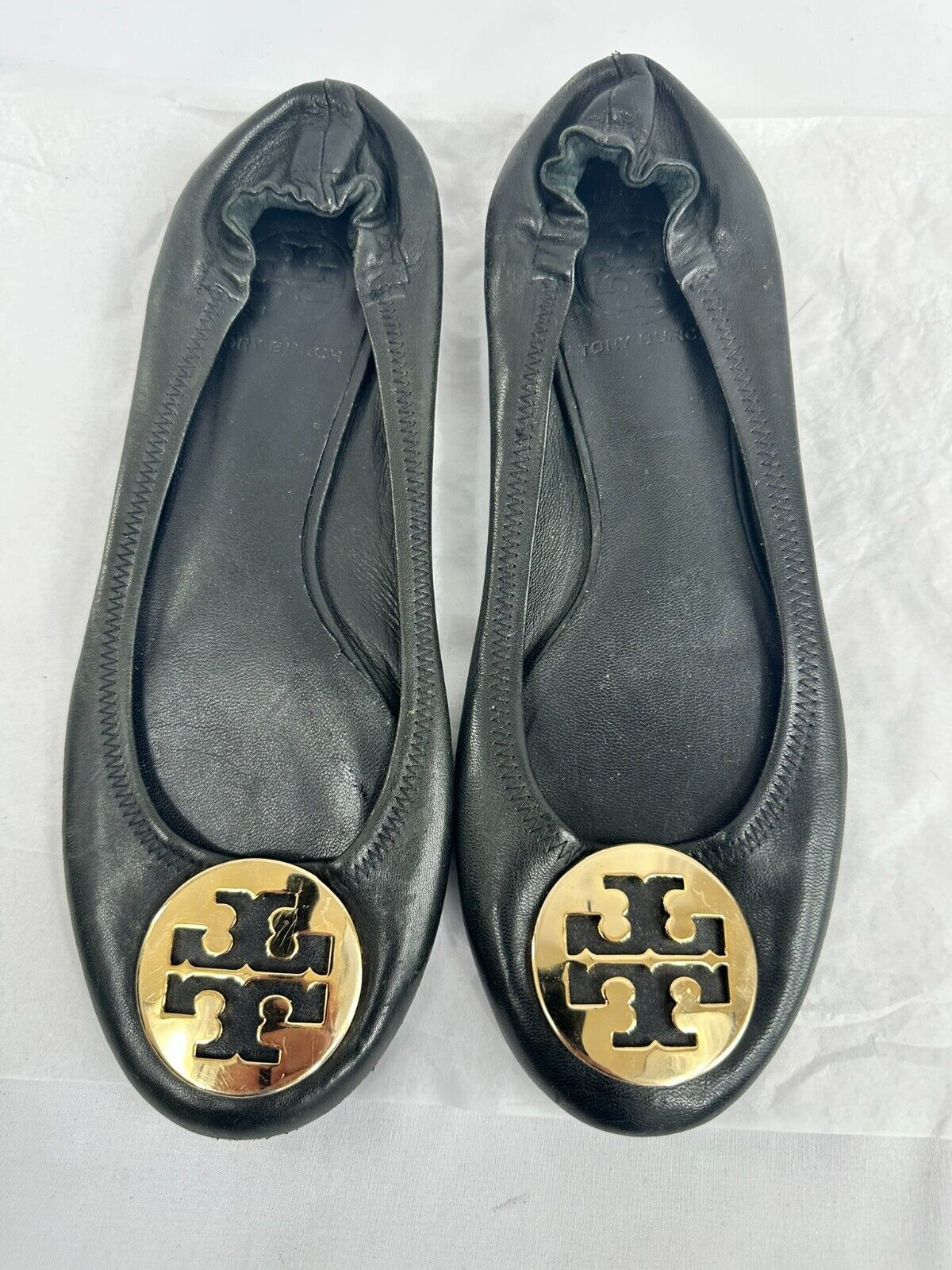 Women's Tory Burch Leather Black Travel Ballet Flats- Size 7
