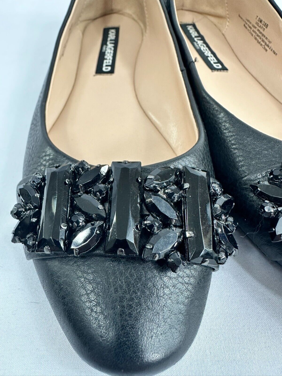Women's Karl Lagerfeld Black Leather Viola Flats- Size 7.5M