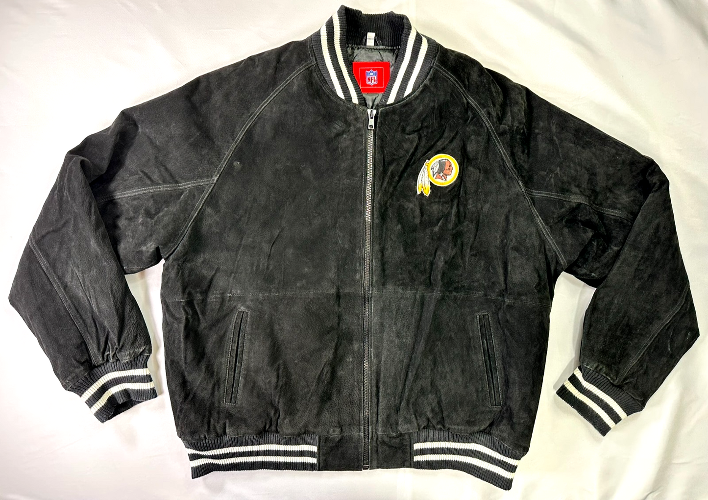 Men's Vintage Black NFL Washington Redskins Suede Leather Jacket- Size XL