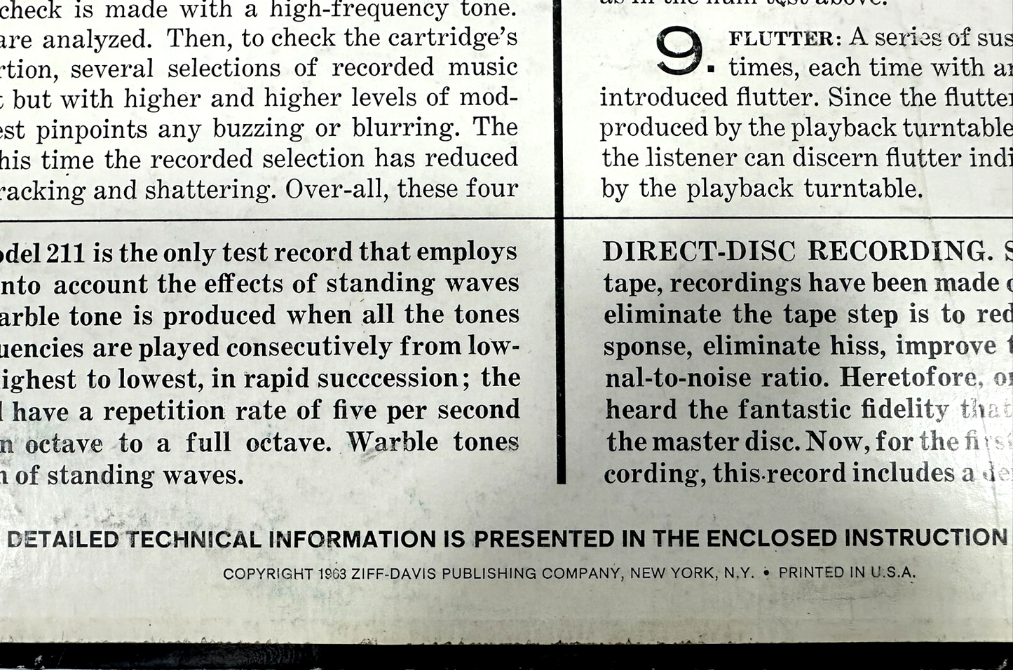 HiFi Stereo Review 1963 Stereo Test Record For Home & Laboratory Vinyl Record
