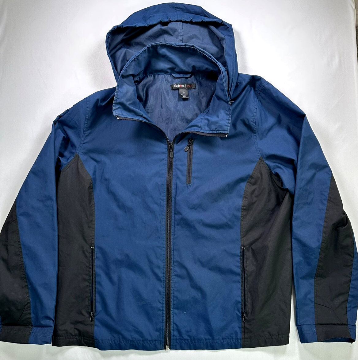 Women's Style & Co. Blue & Black Lightweight Hooded Jacket- Size XL