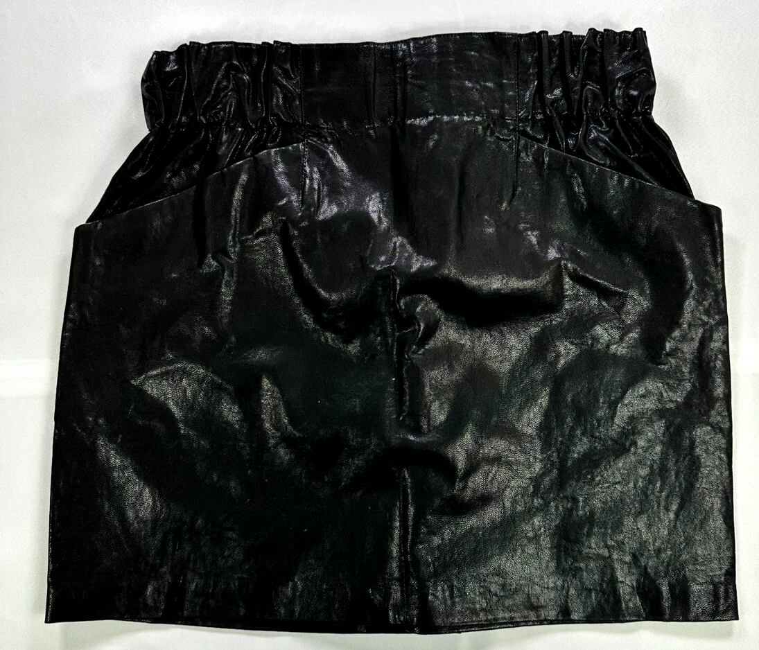 Women's Zara Black Faux Leather Elastic Waist With Pockets Mini Skirt- Size M