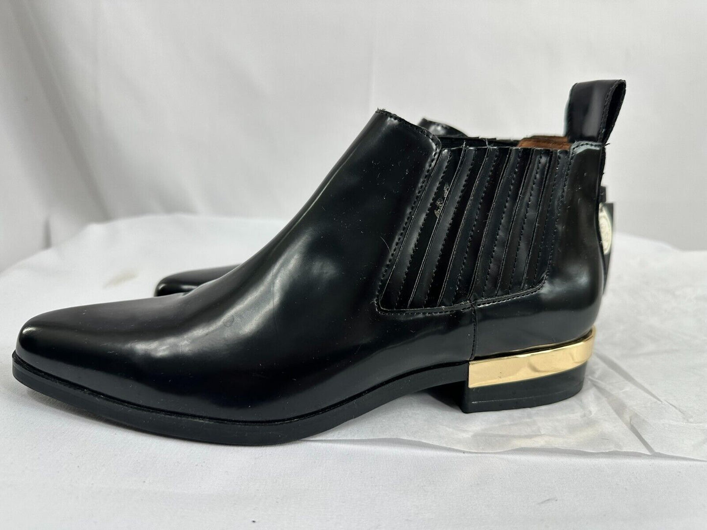 Women's Zara Leather Black Ankle Boots With Gold Accents- Size 7.5
