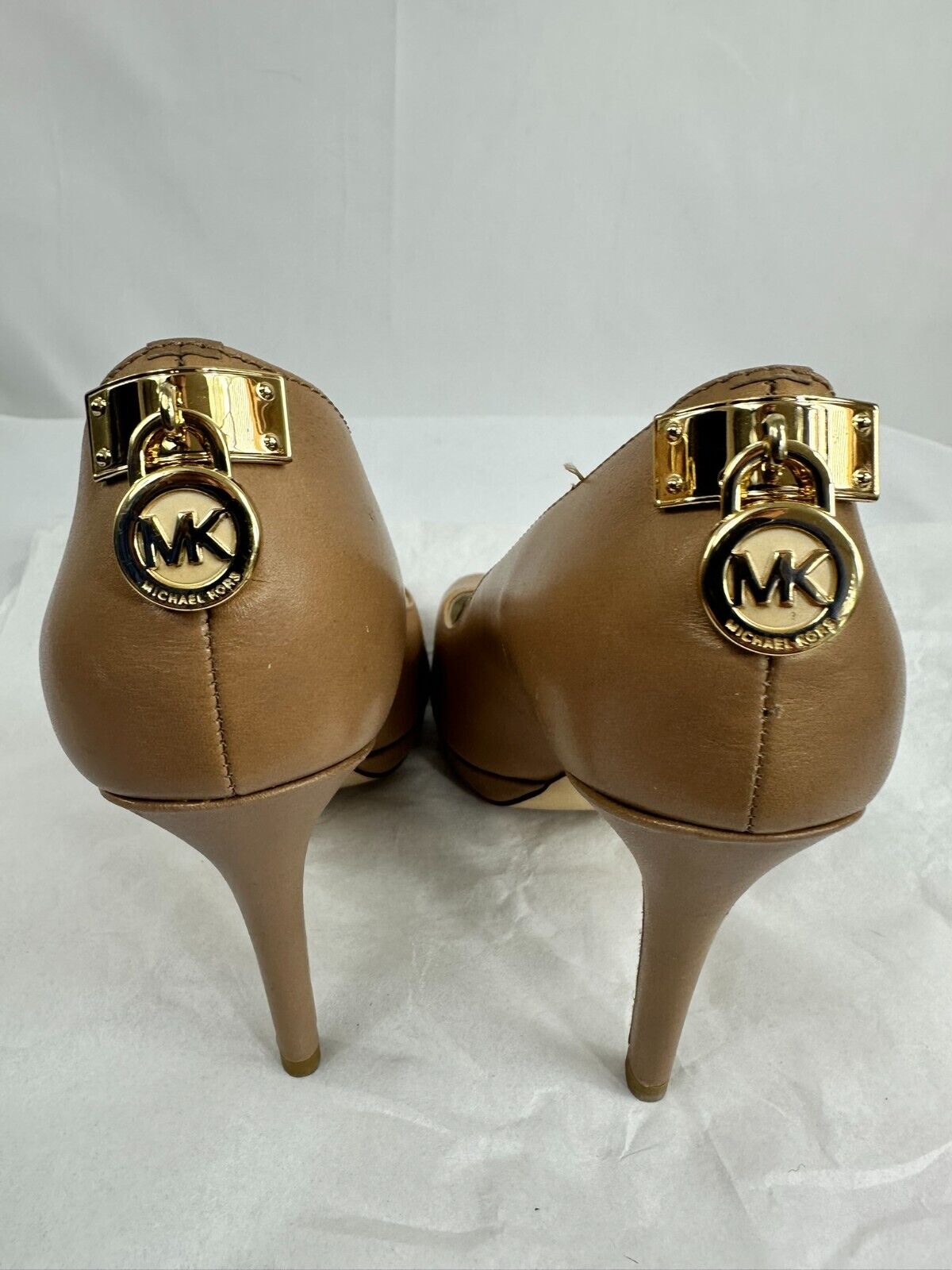 Women's Michael Kors Beige Leather Platform Open Toe High Heel- Size 8M