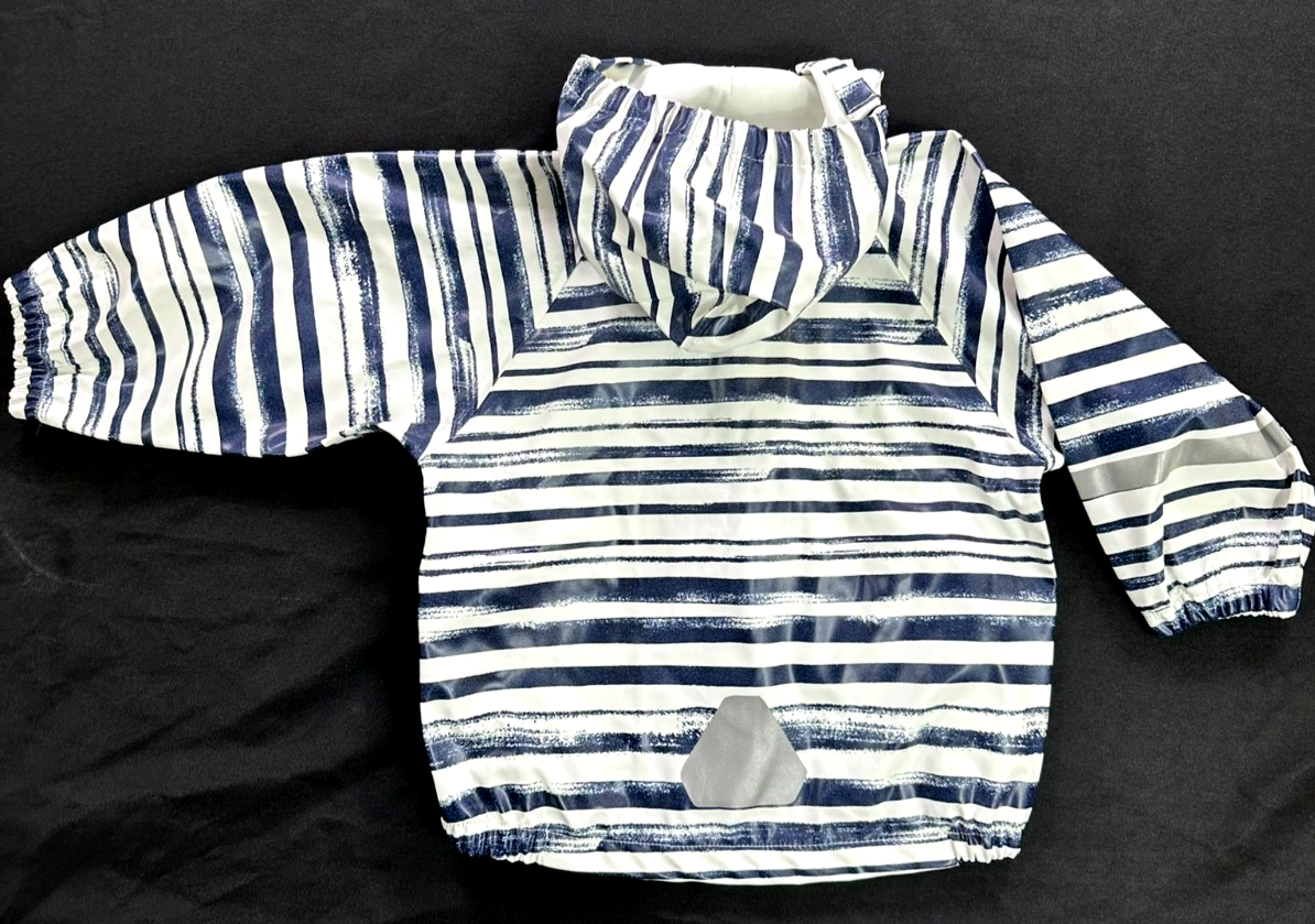 Kid's Boys Blue & White Stripe H&M Hooded Rain Jacket- Size 1-2Y
