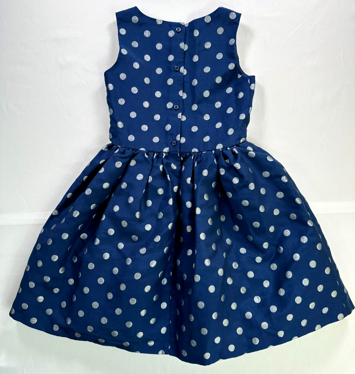 Kid's Girls Navy Blue and Silver Polka Dot Lined Gymboree Dress- Size 7Y