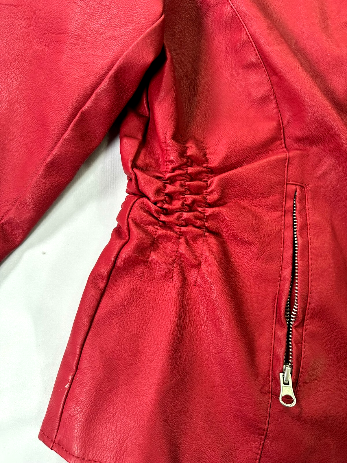 Women's Red Baccini Vegan/ Faux Leather Moto Jacket- Size XL