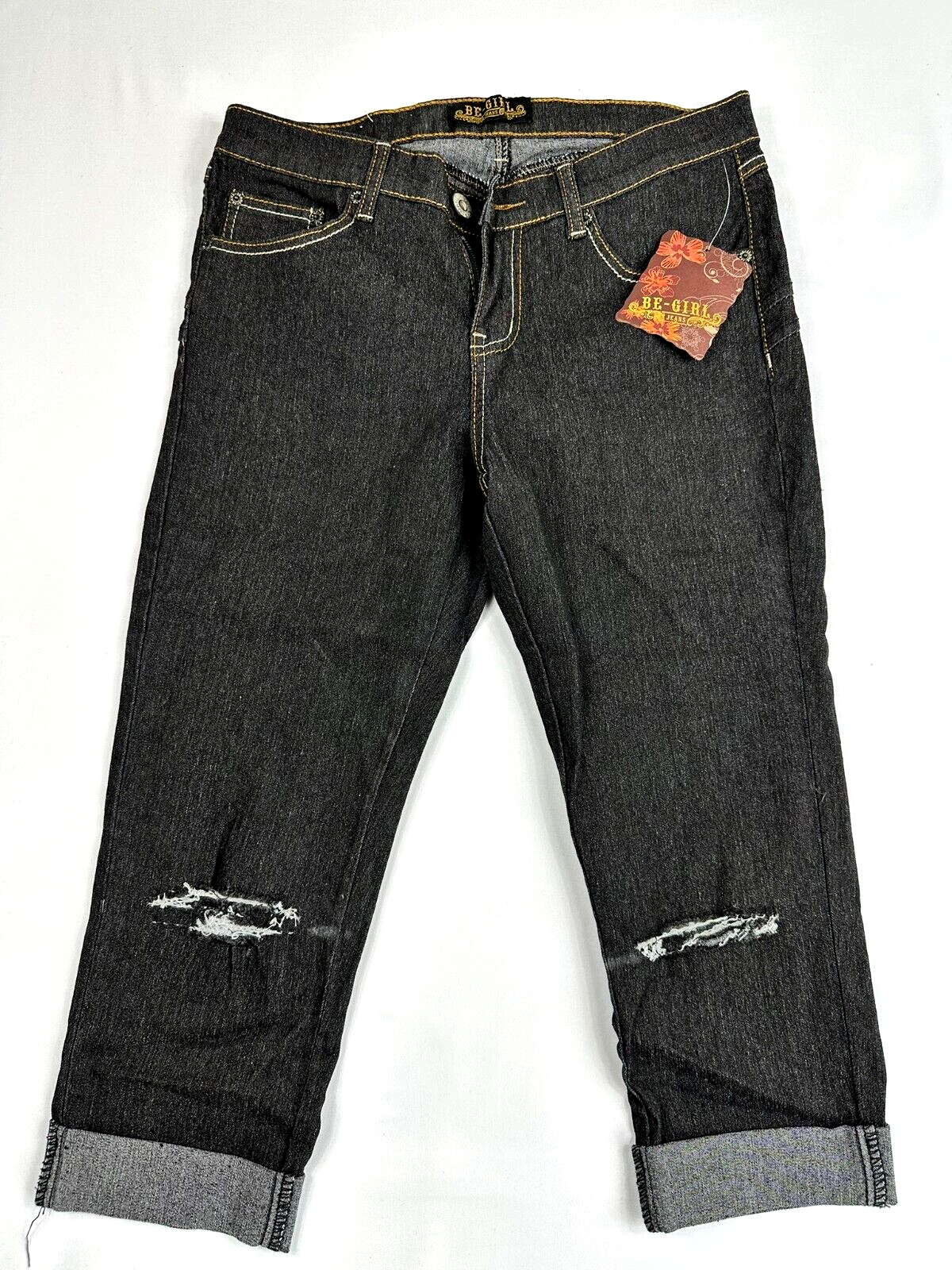 Women's Be-Girl Black Ripped Capri Jeans- Size 11/12