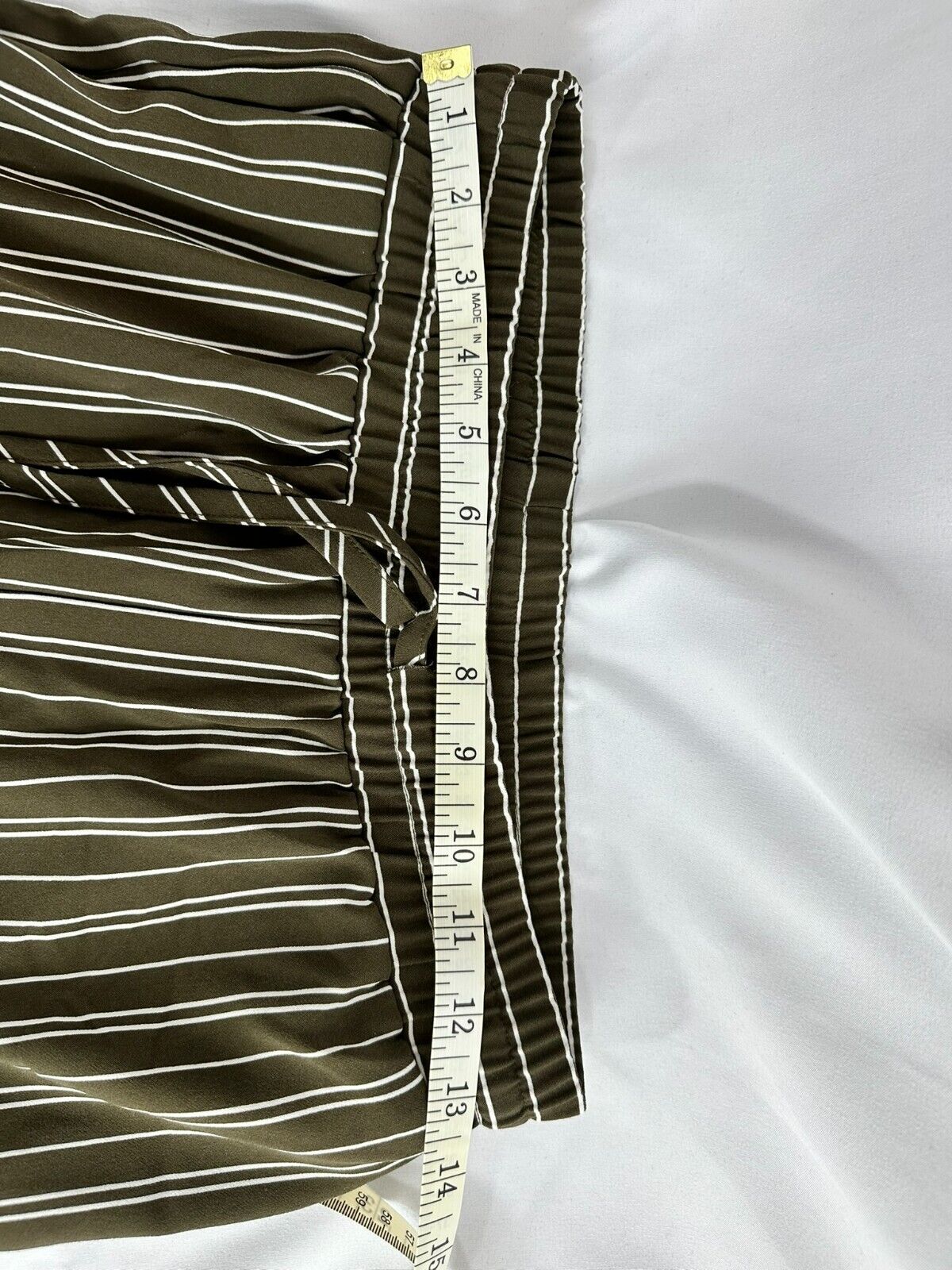 Women's Ann Taylor Dark Green & White Striped Elastic Waist Pants- Size S